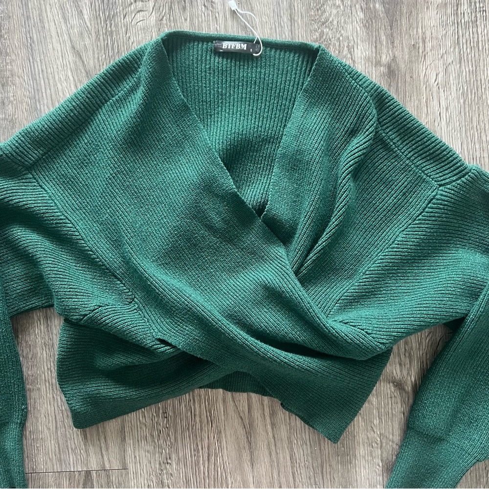 Emerald Green Cropped Sweater - image 4